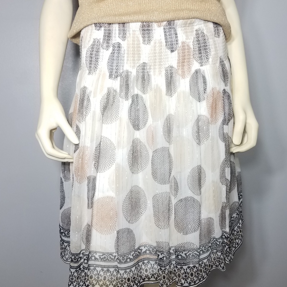 WHBM | Silk Skirt Circles Brown Off White Tan small